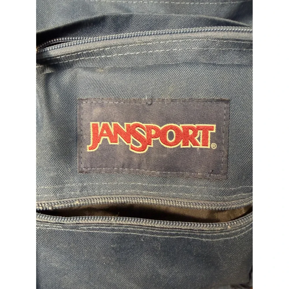 JanSport Backpack Unisex OS Navy Blue Excellent Faux Leather Bottom Multi-Pocket